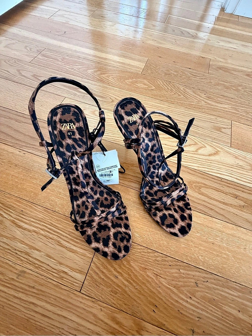 ZARA Animal Print Heeled Sandals Brown & Black US 9